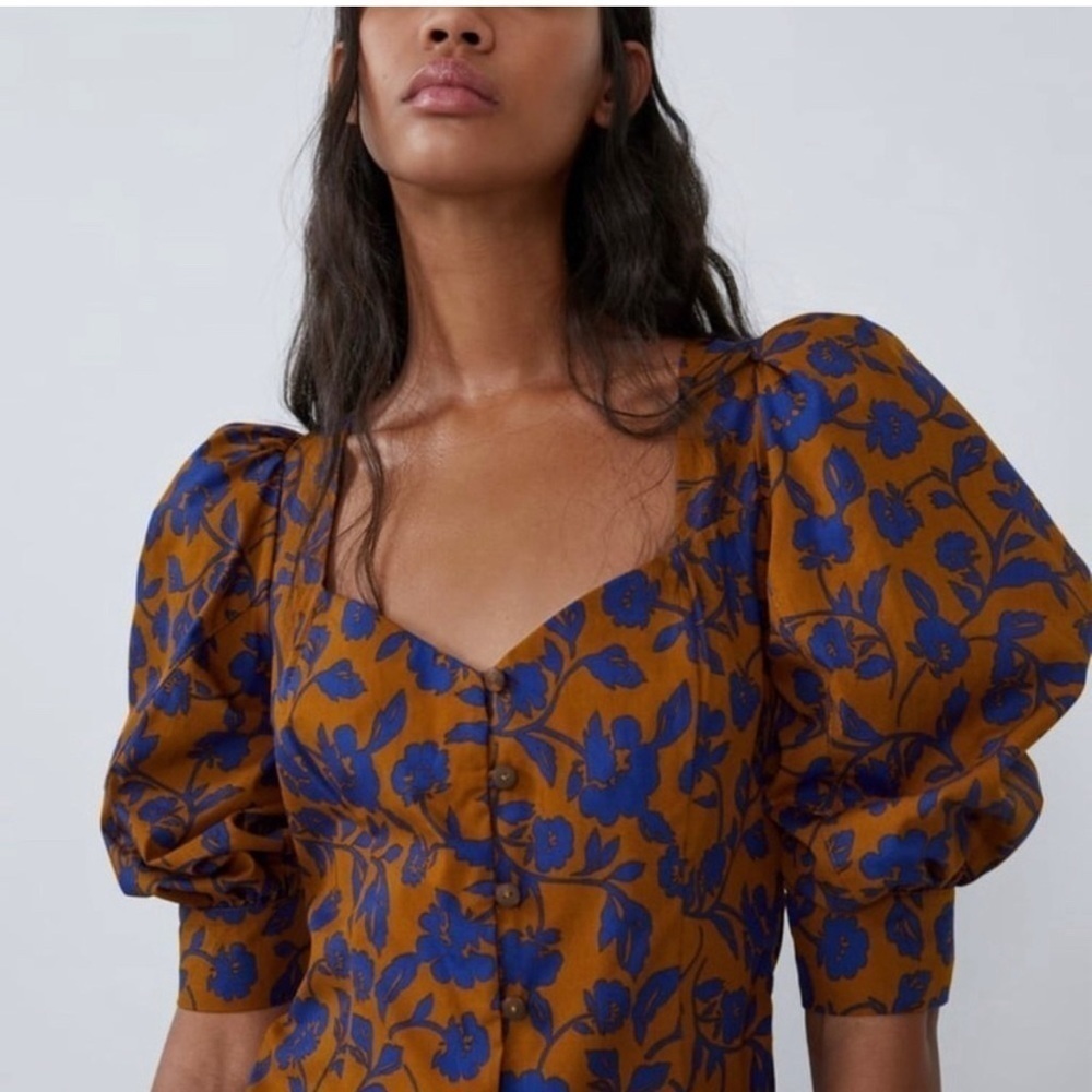 Zara Floral Puff Sleeve Dress - Picture 2 of 8